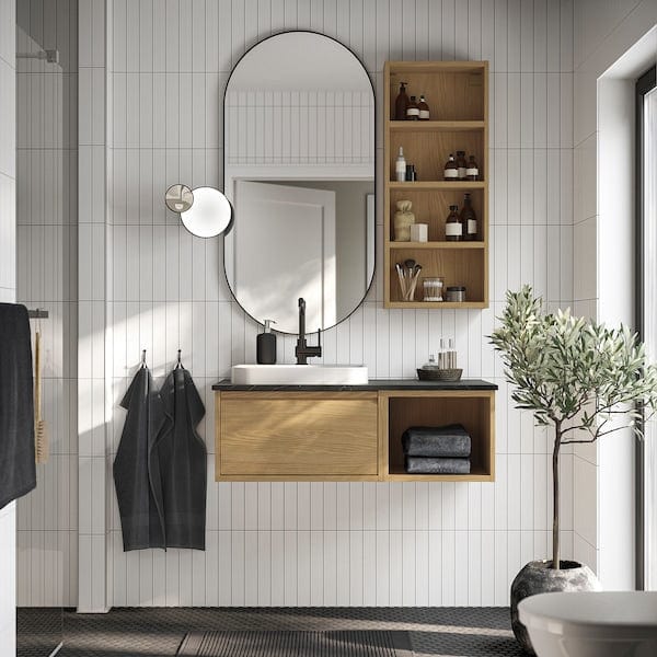 Ikea ÄNGSJÖN / BACKSJÖN - Washbasin/washbasin/mixer unit, oak/black marble effect,102x49x41 cm