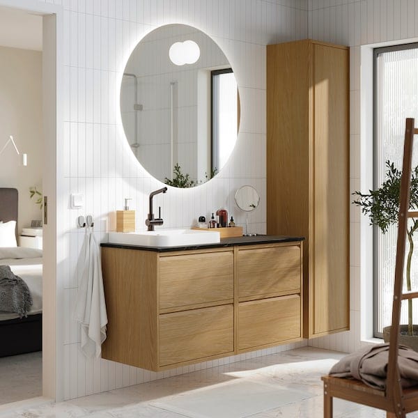 Ikea ÄNGSJÖN / BACKSJÖN - Washbasin/washbasin/mixer unit, oak/black marble effect,122x49x71 cm