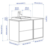 ÄNGSJÖN / BACKSJÖN - Washbasin/washbasin/mixer unit, oak/black marble effect,102x49x71 cm - best price from Maltashopper.com 59528453