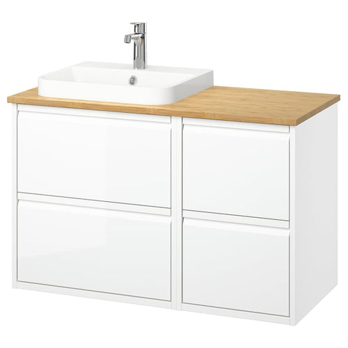ÄNGSJÖN / BACKSJÖN - Washbasin/Washbasin/Mixer unit, gloss white/amber,102x49x71 cm