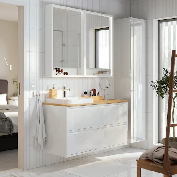 Ikea ÄNGSJÖN / BACKSJÖN - Washbasin/Washbasin/Mixer unit, gloss white/amber,122x49x71 cm