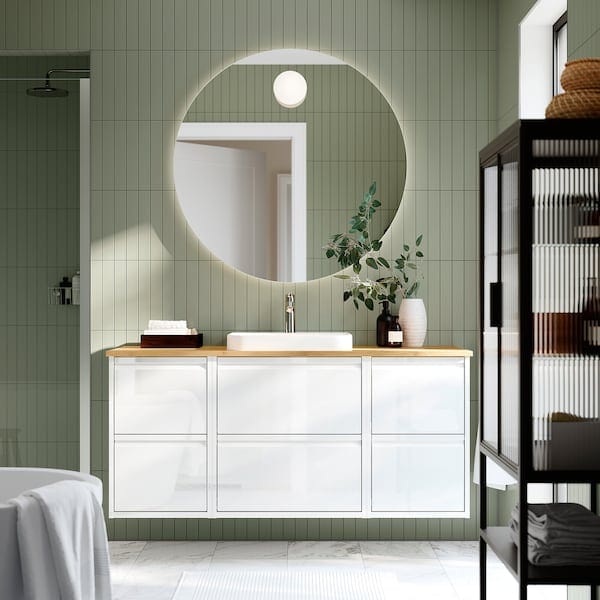 Ikea ÄNGSJÖN / BACKSJÖN - Washbasin/Washbasin/Mixer unit, gloss white/amber,142x49x71 cm