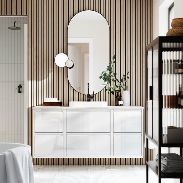 Ikea ÄNGSJÖN / BACKSJÖN - Washbasin/Washbasin/Mixer unit, glossy white/marble white effect,142x49x71 cm