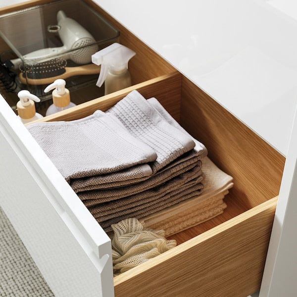 Ikea ÄNGSJÖN / BACKSJÖN - Washbasin/Washbasin/Mixer unit, glossy white/marble white effect,142x49x71 cm