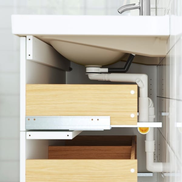 Ikea ÄNGSJÖN / BACKSJÖN - Washbasin/Washbasin/Mixer unit, glossy white/marble white effect,142x49x71 cm