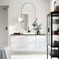 ÄNGSJÖN / BACKSJÖN - Washbasin/washbasin unit/mixer, glossy white/black marble effect,142x49x71 cm - best price from Maltashopper.com 59528434