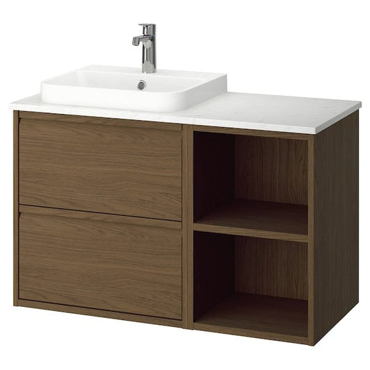 Ikea ÄNGSJÖN / BACKSJÖN - Washbasin/washbasin/mixer unit, oak-effect brown/marble-effect white,102x49x71 cm