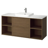ÄNGSJÖN / BACKSJÖN wash-stand/wash-basin/tap, brown oak effect/white marble effect, 142x49x71 cm