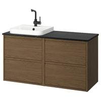 ÄNGSJÖN / BACKSJÖN - Washbasin/washbasin unit/mixer, oak-effect brown/marble-effect black,122x49x71 cm - best price from Maltashopper.com 79528621