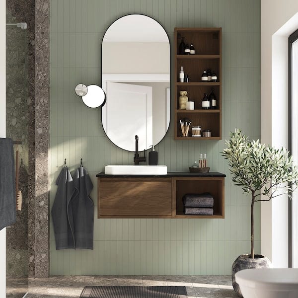 Ikea ÄNGSJÖN / BACKSJÖN - Washbasin/washbasin unit/mixer, oak-effect brown/marble-effect black,102x49x41 cm