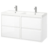 ÄNGSJÖN / BACKSJÖN wash-stand/wash-basin/taps, high-gloss white, 120x49x69 cm