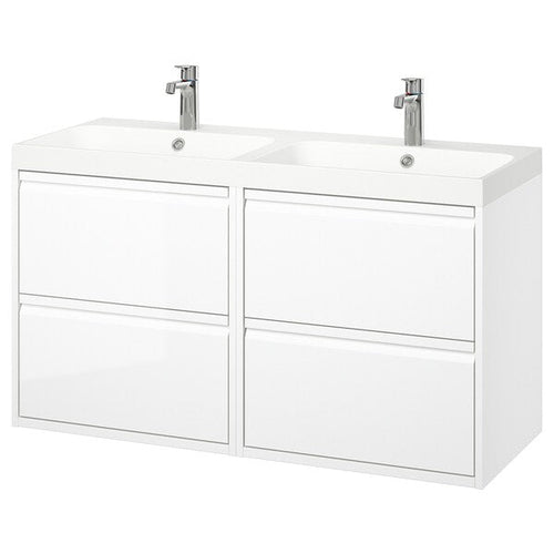 ÄNGSJÖN / BACKSJÖN - Washbasin/washbasin unit, white high gloss,122x49x69 cm