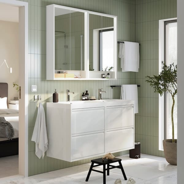 Ikea ÄNGSJÖN / BACKSJÖN - Washbasin/washbasin unit, white high gloss,122x49x69 cm