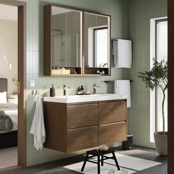 Ikea ÄNGSJÖN / BACKSJÖN - Washbasin/washbasin unit/mixer, brown oak effect,122x49x69 cm