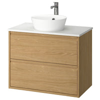 ÄNGSJÖN / KATTEVIK - Washbasin/drawer unit/misc, oak/white marble effect,82x49x80 cm - best price from Maltashopper.com 89521412
