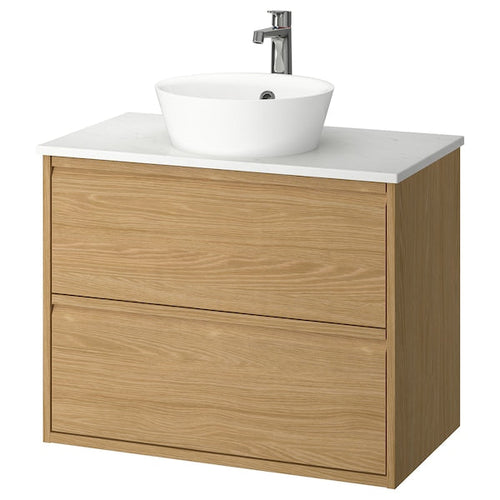 ÄNGSJÖN / KATTEVIK - Washbasin/drawer unit/misc, oak/white marble effect,82x49x80 cm