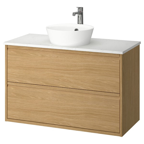 ÄNGSJÖN / KATTEVIK - Washbasin/drawer unit/misc, oak/white marble effect,102x49x80 cm - best price from Maltashopper.com 09521576
