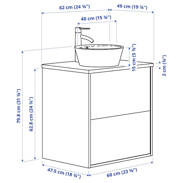 Ikea ÄNGSJÖN / KATTEVIK - Washbasin/drawer unit/misc, oak/white marble effect,62x49x80 cm