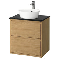 ÄNGSJÖN / KATTEVIK - Washbasin/drawer unit/misc, oak/black marble effect,62x49x80 cm - best price from Maltashopper.com 39521551