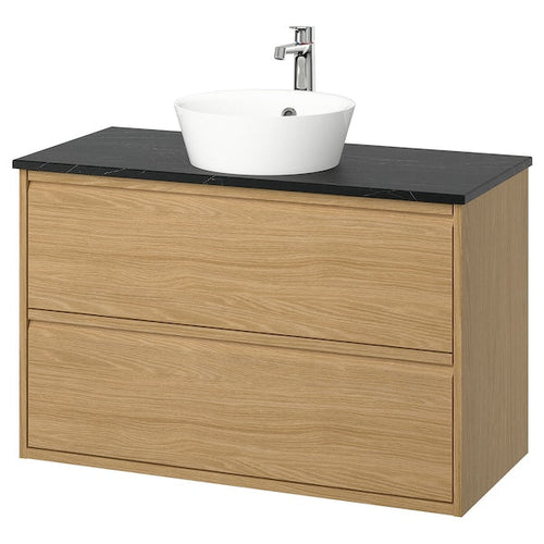 ÄNGSJÖN / KATTEVIK - Washbasin/drawer unit/misc, oak/black marble effect,102x49x80 cm