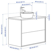 ÄNGSJÖN / KATTEVIK - Washbasin/drawer unit/misc, oak/black marble effect,82x49x80 cm - best price from Maltashopper.com 49521414