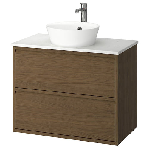 ÄNGSJÖN / KATTEVIK - Washbasin/drawer unit/misc, oak-effect brown/marble-effect white,82x49x80 cm