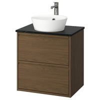 ÄNGSJÖN / KATTEVIK - Washbasin/drawer unit/misc, oak-effect brown/marble-effect black,62x49x80 cm - best price from Maltashopper.com 19521552