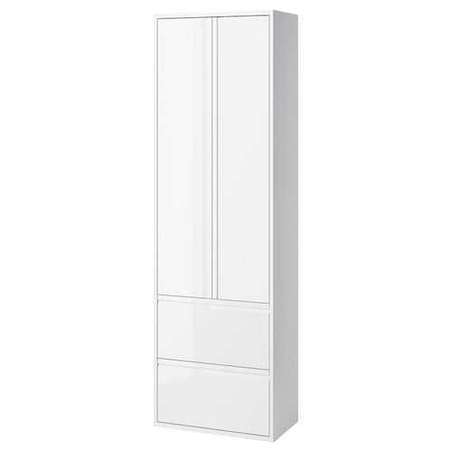 ÄNGSJÖN - Tall cabinet with doors/drawers, glossy white,60x35x195 cm