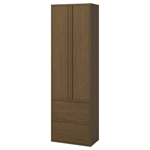 ÄNGSJÖN - Tall cabinet with doors/drawers, brown oak effect,60x35x195 cm