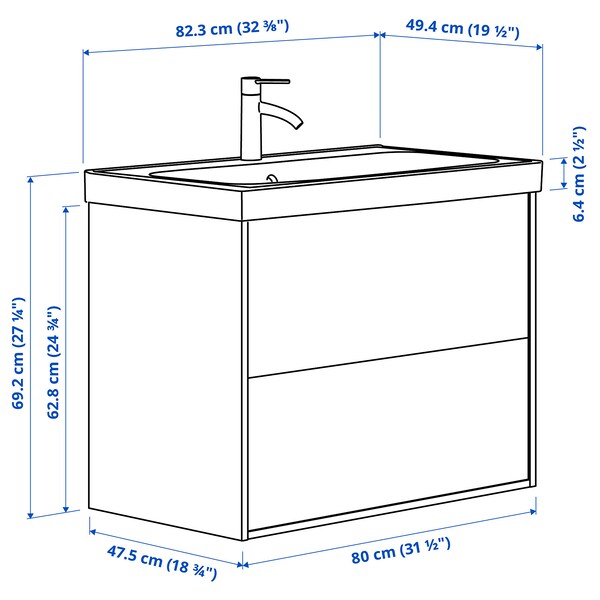 ÄNGSJÖN / ORRSJÖN - Washbasin/drawer/misc cabinet, oak effect,82x49x69 cm - best price from Maltashopper.com 09521265