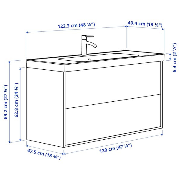 ÄNGSJÖN / ORRSJÖN - Washbasin/drawer/misc cabinet, oak effect,122x49x69 cm - best price from Maltashopper.com 59514074
