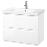 ÄNGSJÖN / ORRSJÖN wash-stnd w drawers/wash-basin/tap, high-gloss white, 82x49x69 cm