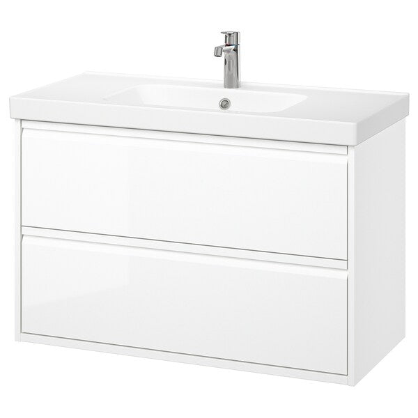 ÄNGSJÖN / ORRSJÖN - Washbasin/drawer/misc cabinet, glossy white,102x49x69 cm - best price from Maltashopper.com 89521327