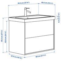 ÄNGSJÖN / ORRSJÖN - Washbasin/drawer/misc cabinet, brown oak effect,82x49x69 cm - best price from Maltashopper.com 79521262