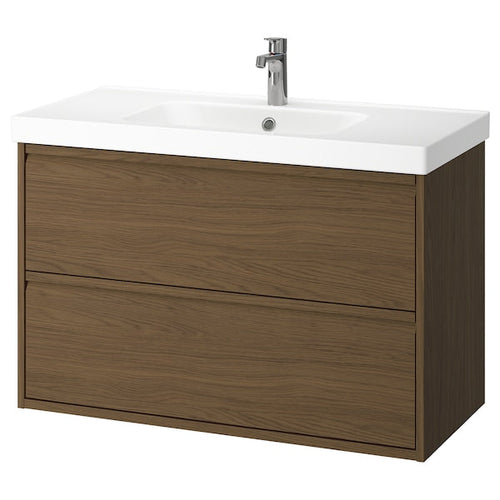 ÄNGSJÖN / ORRSJÖN - Washbasin/drawer/misc cabinet, brown oak effect,102x49x69 cm