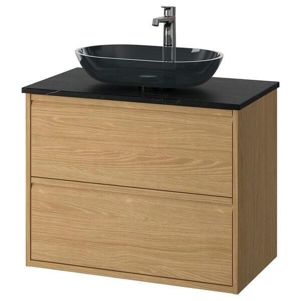 Ikea ÄNGSJÖN / OXMYREN - Washbasin/drawer unit/misc, oak/black marble effect,82x49x77 cm