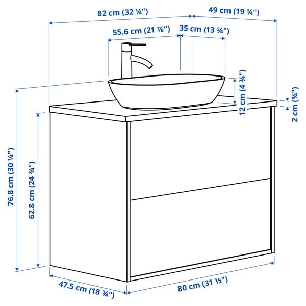 Ikea ÄNGSJÖN / OXMYREN - Washbasin/drawer/misc cabinet, glossy white/black marble effect,82x49x77 cm