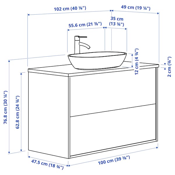 Ikea ÄNGSJÖN / OXMYREN - Washbasin/drawer unit/misc, glossy white/black marble effect,102x49x77 cm