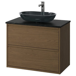Ikea ÄNGSJÖN / OXMYREN - Washbasin/drawer unit/misc, oak-effect brown/marble-effect black,82x49x77 cm