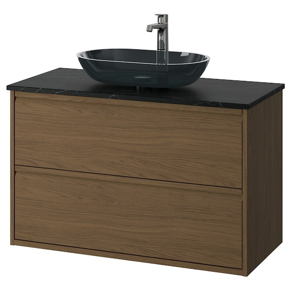 ÄNGSJÖN / OXMYREN - Washbasin/drawer unit/misc, oak-effect brown/marble-effect black,102x49x77 cm - best price from Maltashopper.com 39514107