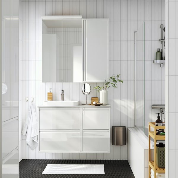 ÄNGSJÖN - Wall cabinet with door, high-gloss white, 40x15x95 cm - best price from Maltashopper.com 00535078