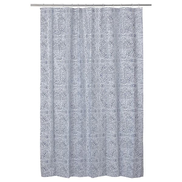 ÄNGSKLOCKA - Shower curtain, white/blue, 180x200 cm