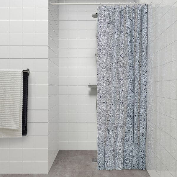 ÄNGSKLOCKA - Shower curtain, white/blue, 180x200 cm - best price from Maltashopper.com 60496757