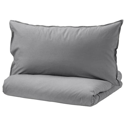 ÄNGSLILJA - Duvet cover and pillowcase, grey, 150x200/50x80 cm