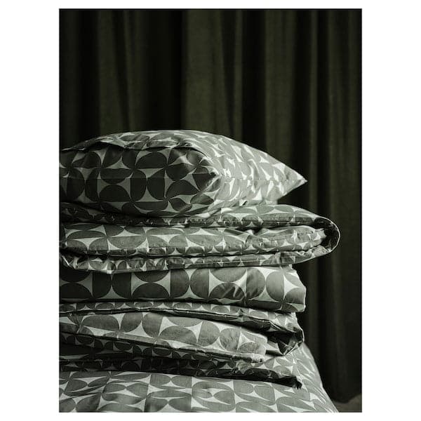 ÄNGSNEJLIKA - Duvet cover and 2 pillowcases, grey/green, 240x220/50x80 cm - best price from Maltashopper.com 40541100