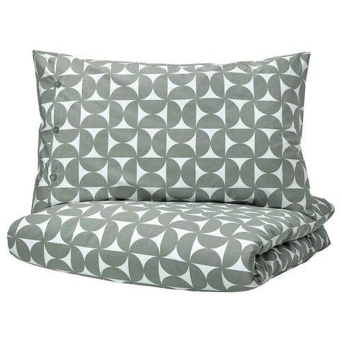 ÄNGSNEJLIKA - Duvet cover and pillowcase, grey/green, 150x200/50x80 cm