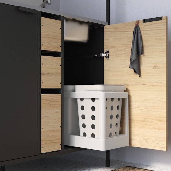 ÄSPINGE - One-piece kitchen, black/ash, 120x60x202 cm - best price from Maltashopper.com 99478168