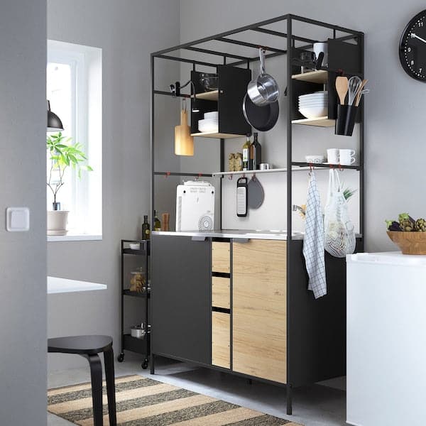 ÄSPINGE - One-piece kitchen, black/ash, 120x60x202 cm - best price from Maltashopper.com 99478168