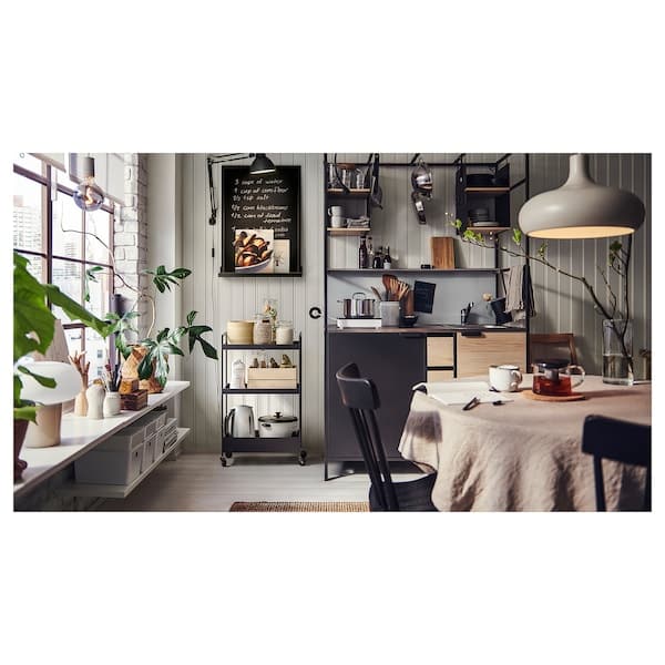 ÄSPINGE - One-piece kitchen, black/ash, 120x60x202 cm - best price from Maltashopper.com 99478168