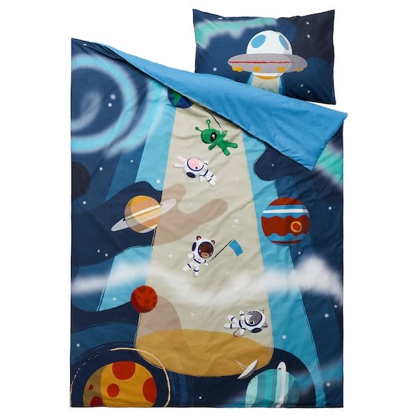 AFTONSPARV - Duvet cover and pillowcase, space/blue, 150x200/50x80 cm - best price from Maltashopper.com 40554041